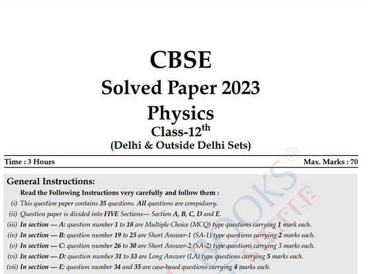 CBSE Solved Paper 2023 Physics